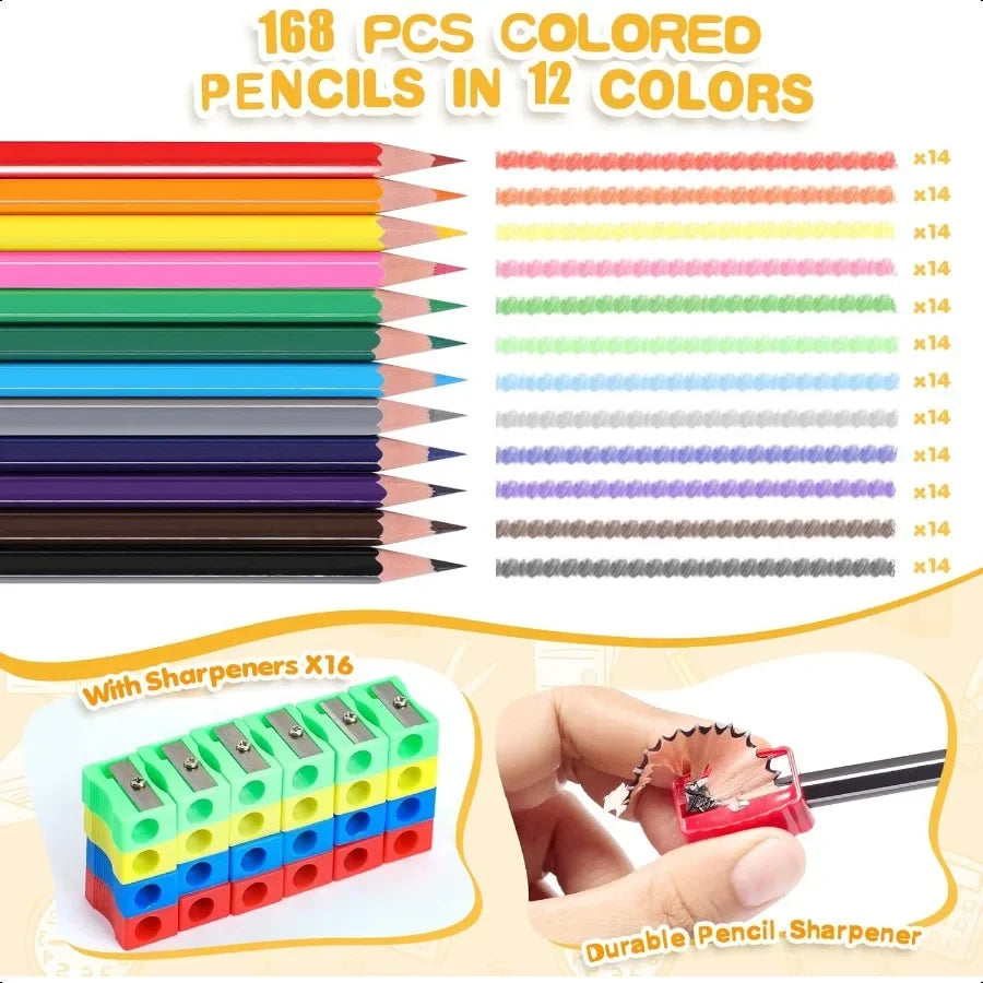 168 packs colored pencils bulk classroom for 12 assorted colors coloring pencil set plus 16 sharpeners presharp