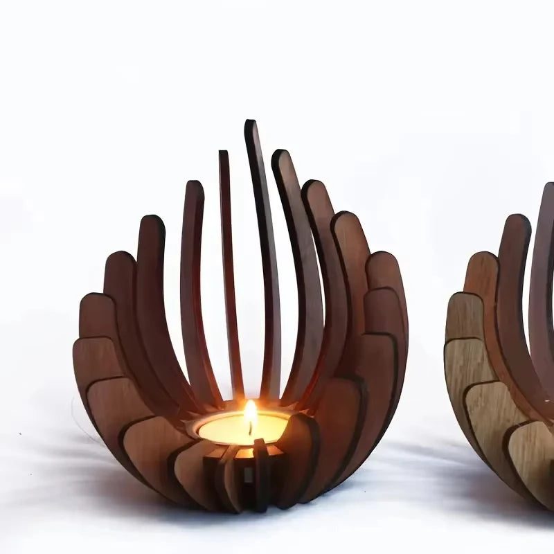 1pc lotus-shaped candle holder wooden creative candlestick without candles manual assembly diy decoration - 1pc