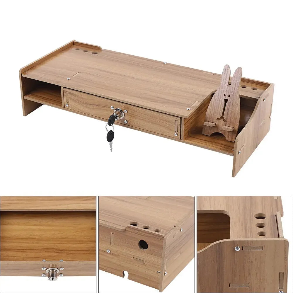 Wood monitor riser with drawer computer/laptop/pc stand for desk organizer