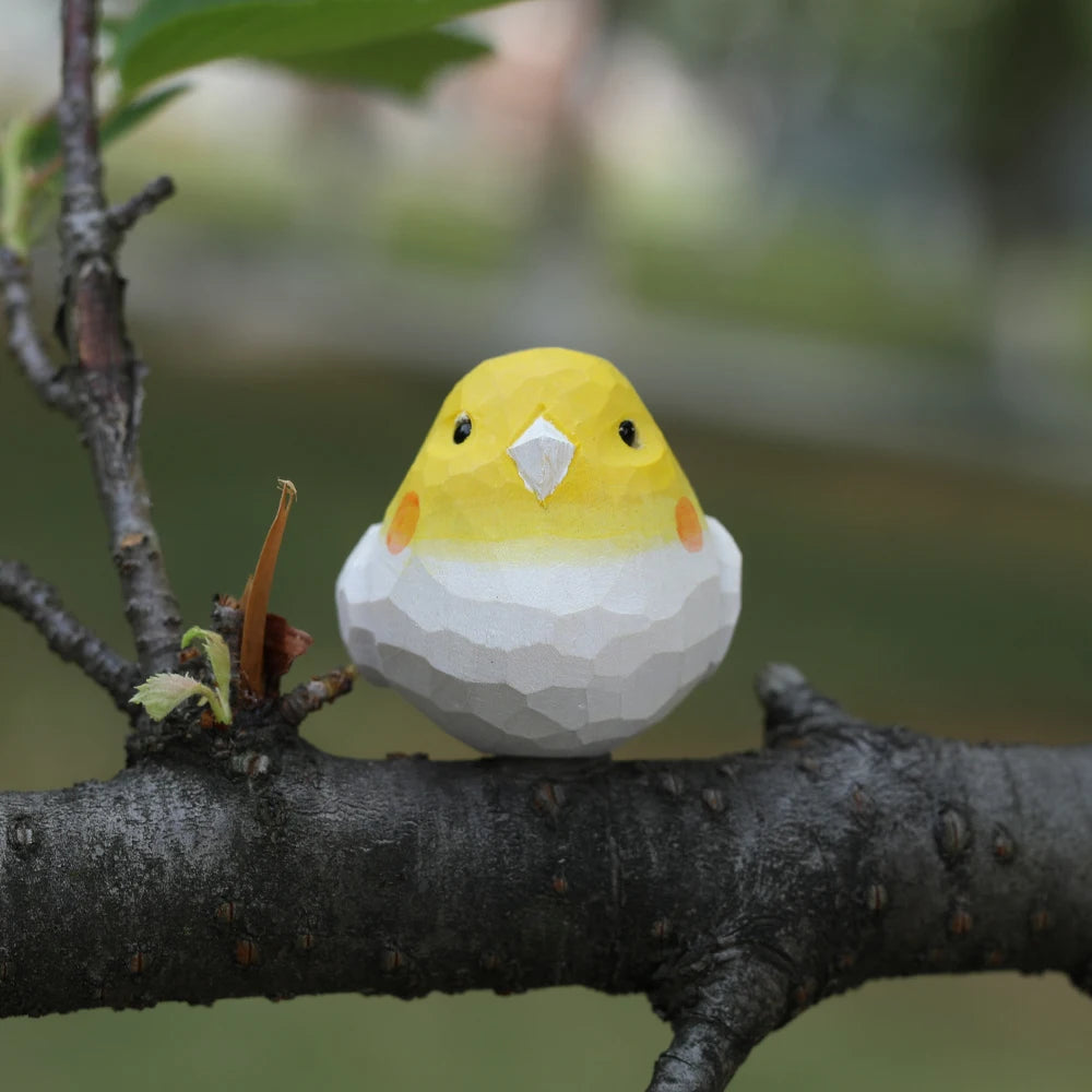 Hand-carved cockatiel figurine - wooden parrot decor for home/office unique bird lover gift cute yellow crested