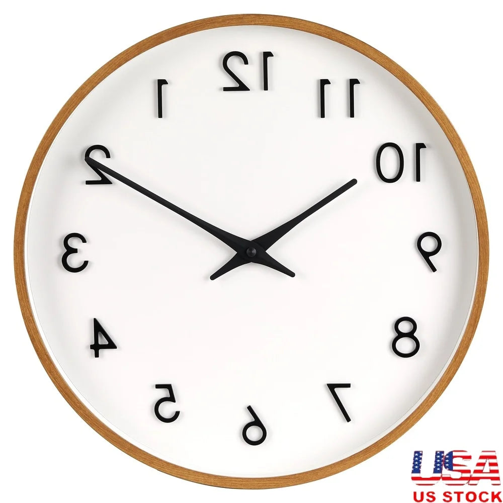 20 inch modern quartz wall clock with raised numerals easy installation warm wood grain finish durable design home