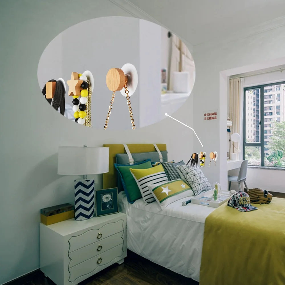 Wooden hook geometric shape wood wall coat peg hanger for hanging clothes hat scarves and towel in bedroom