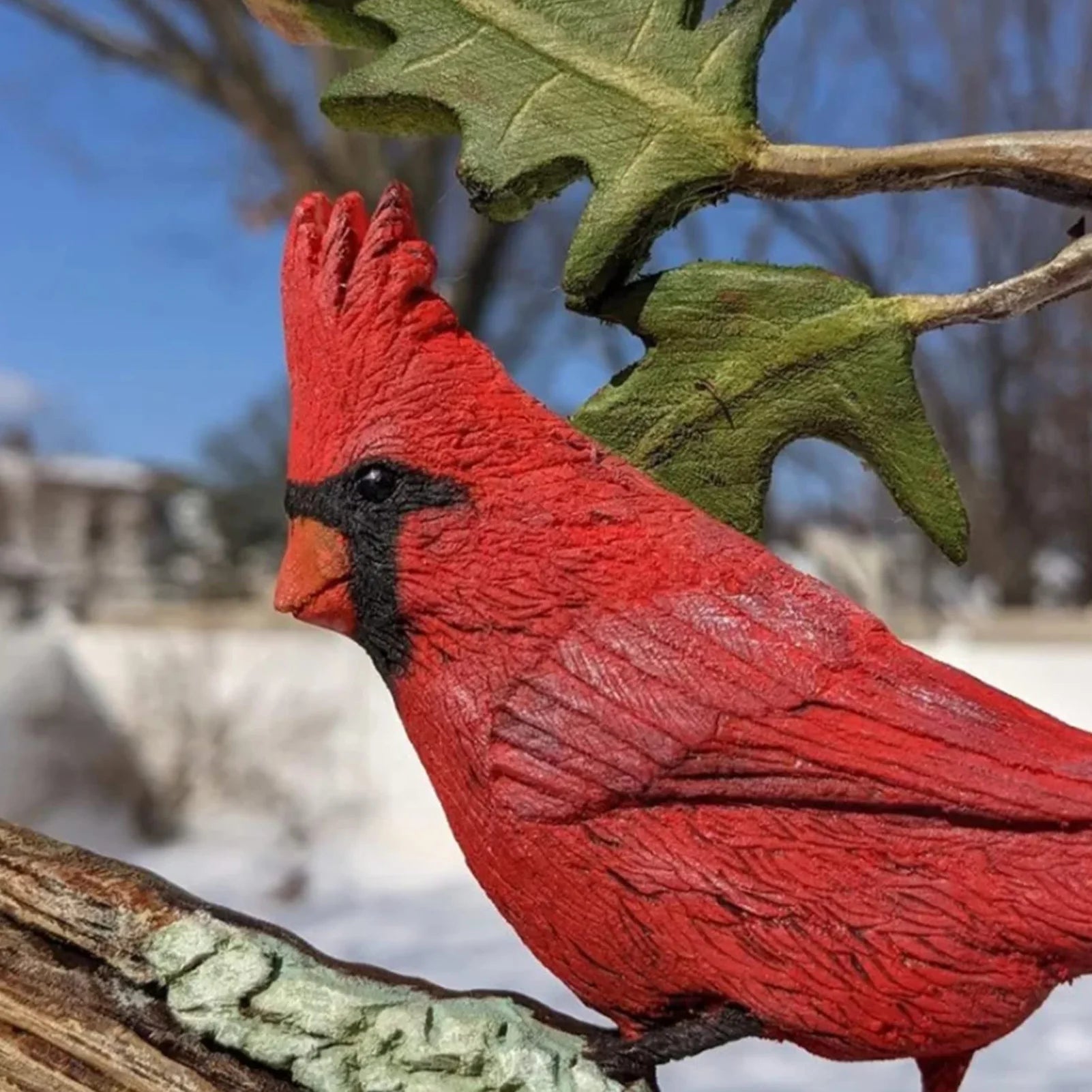 Delicate red bird wood carving ornament appearance festive season for valentines birthday anniversary gifts - decorative