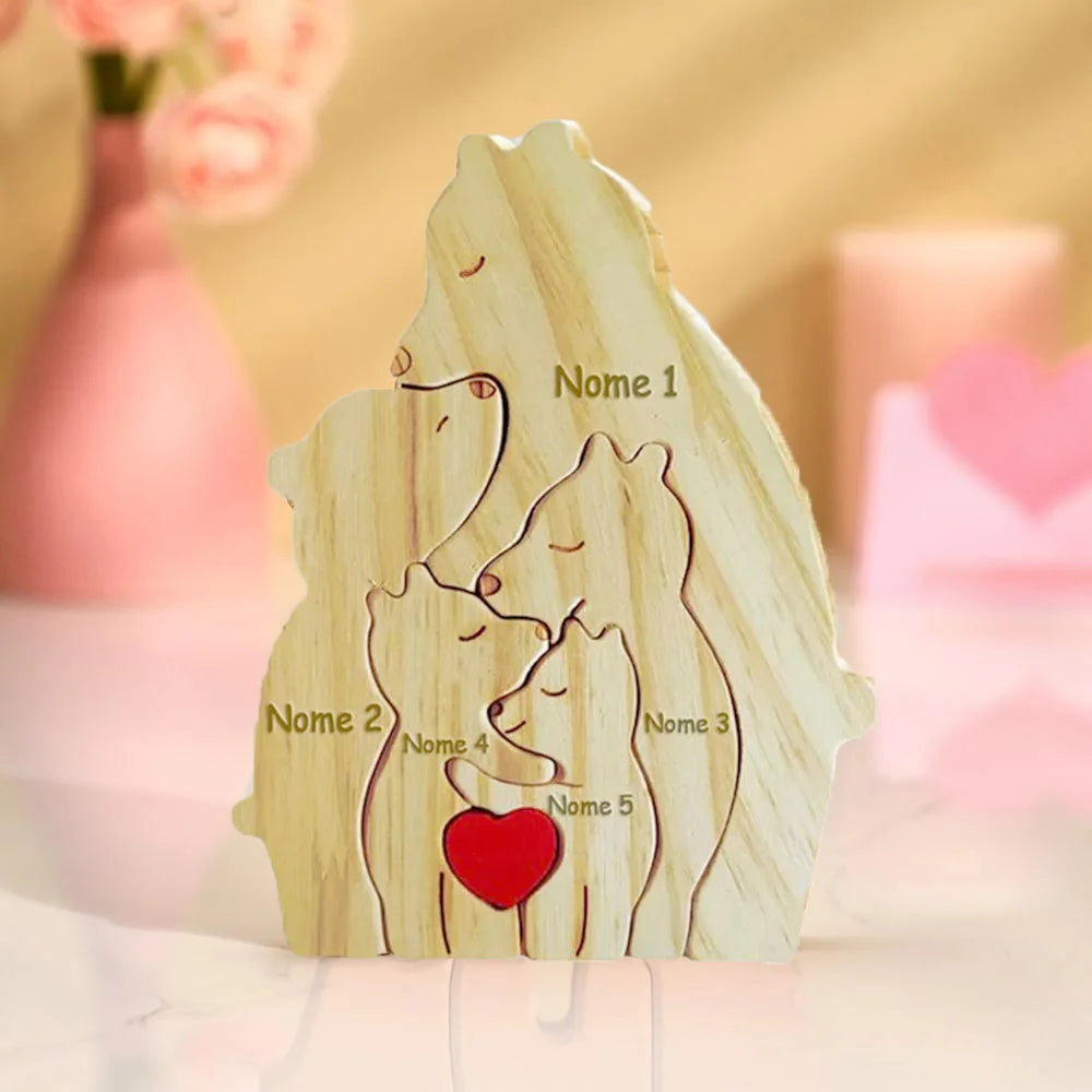 Name personalized custom mother’s birthday gift family names sculpture wood puzzle bear heart puzzles home decoration