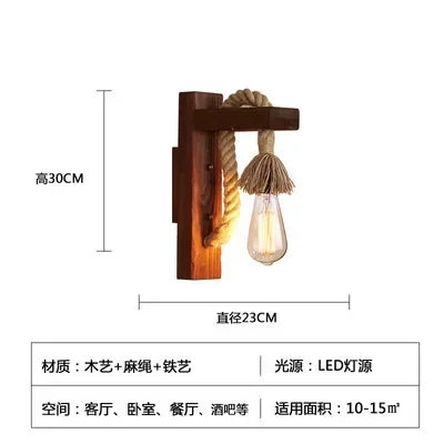 Retro personality wall lamp decoration antique wood art bed home garden restaurant twine - model h / st64 4w
