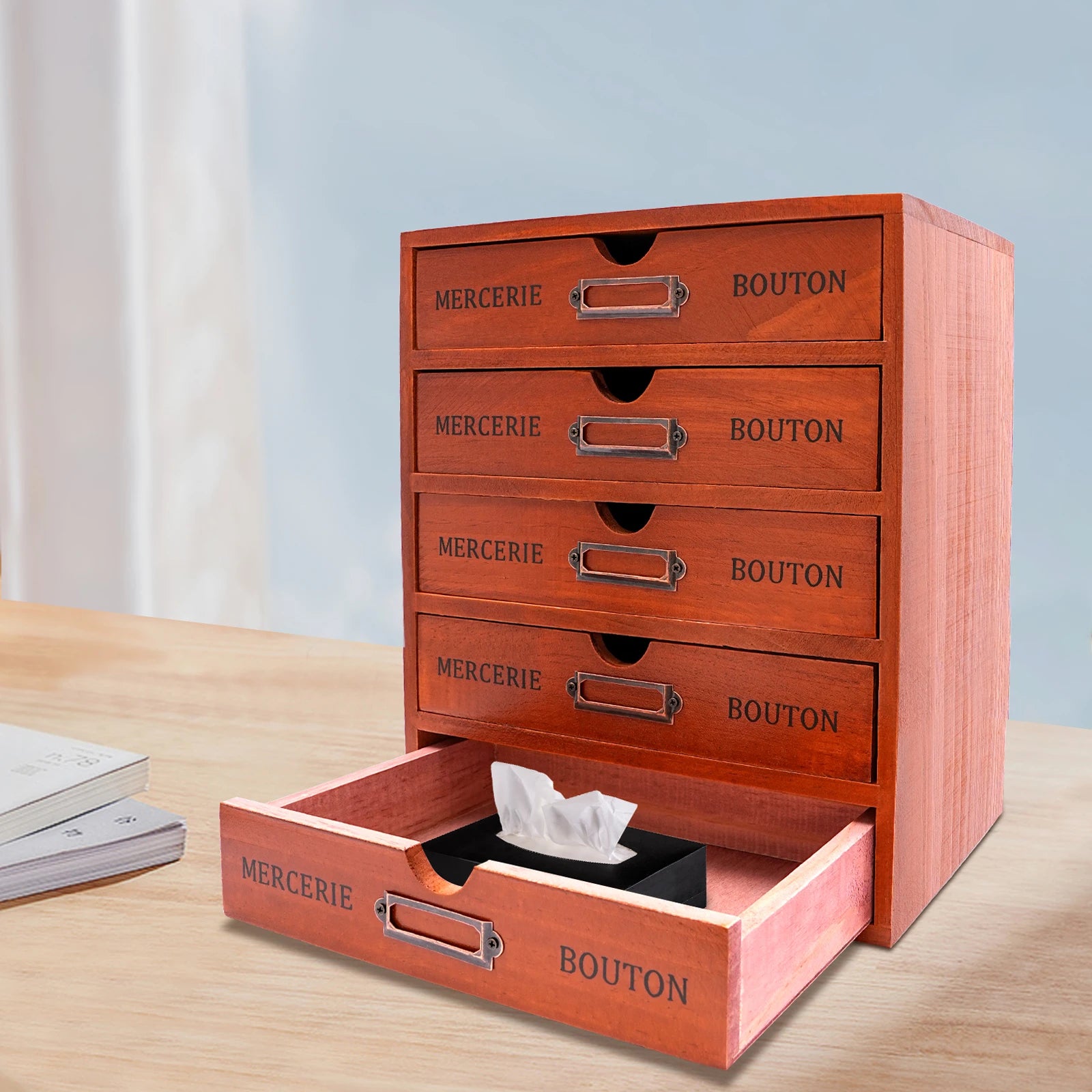 5-drawer wooden desk organizer craft storage drawers vintage retro rustic shelf drawer ideal for home office