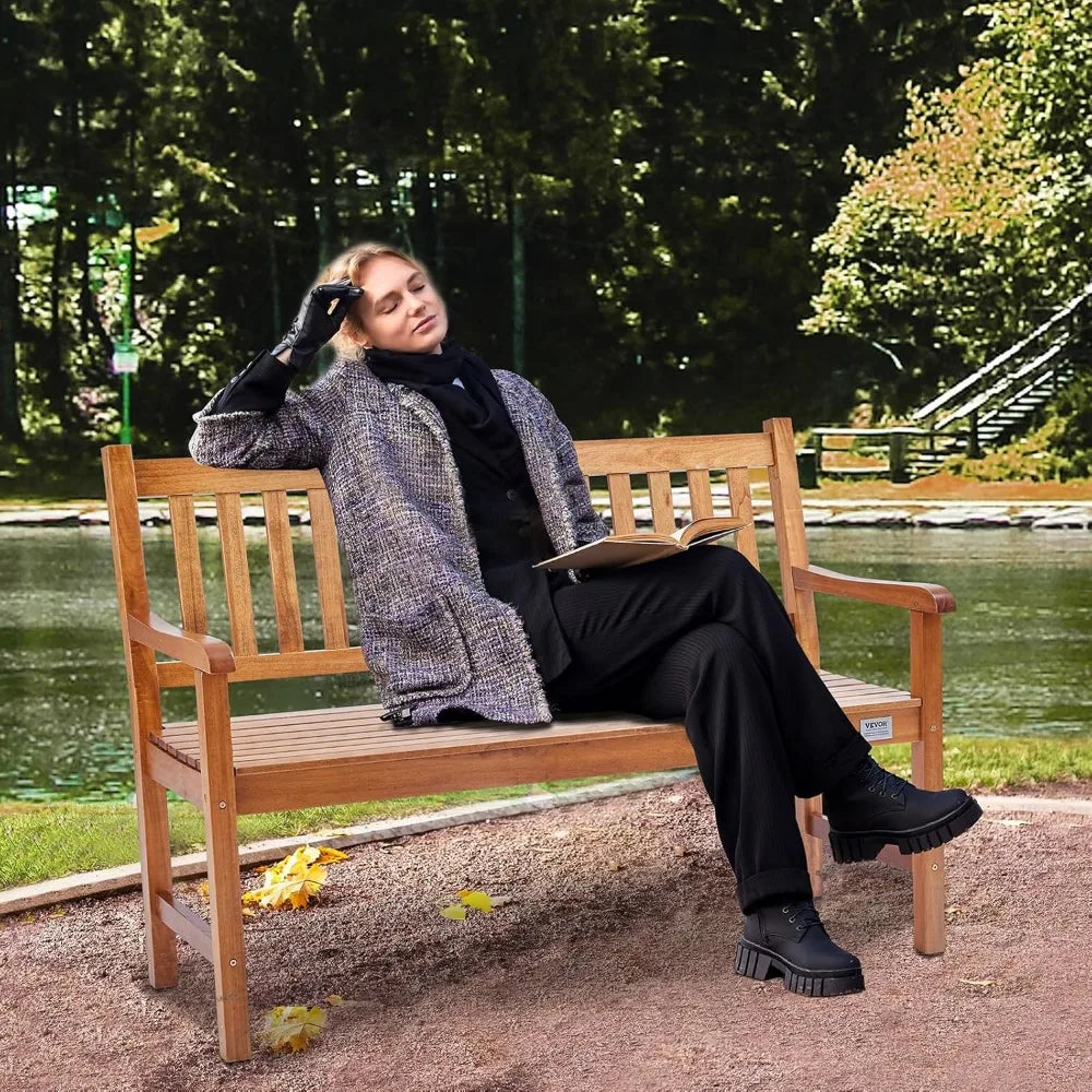 2-person weather-resistant outdoor wood bench with backrest and armrests durable patio furniture for 800 lbs - united