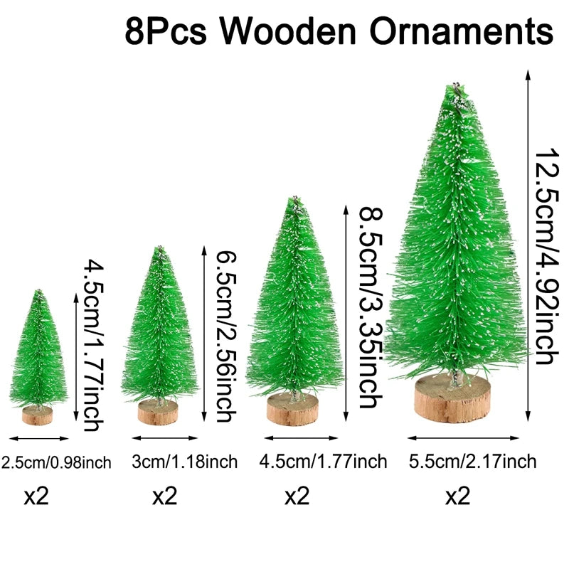 8/12pcs mini wooden christmas trees artificial tree for xmas tabletop ornaments decorations 2025 navidad - as shown