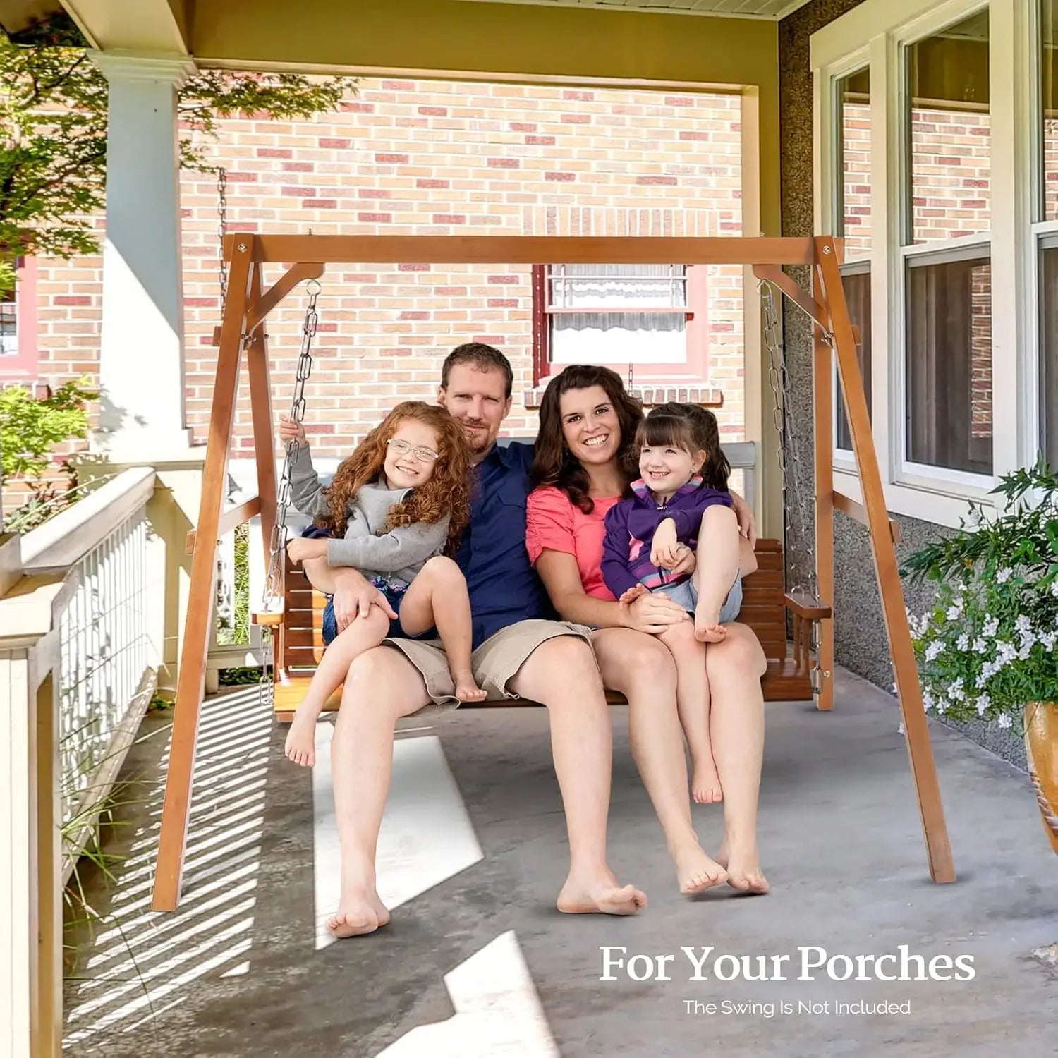 Heavy duty 660 lbs wooden swing frame with extra bottom connection board upgraded a-frame porch bench stand for outdoor