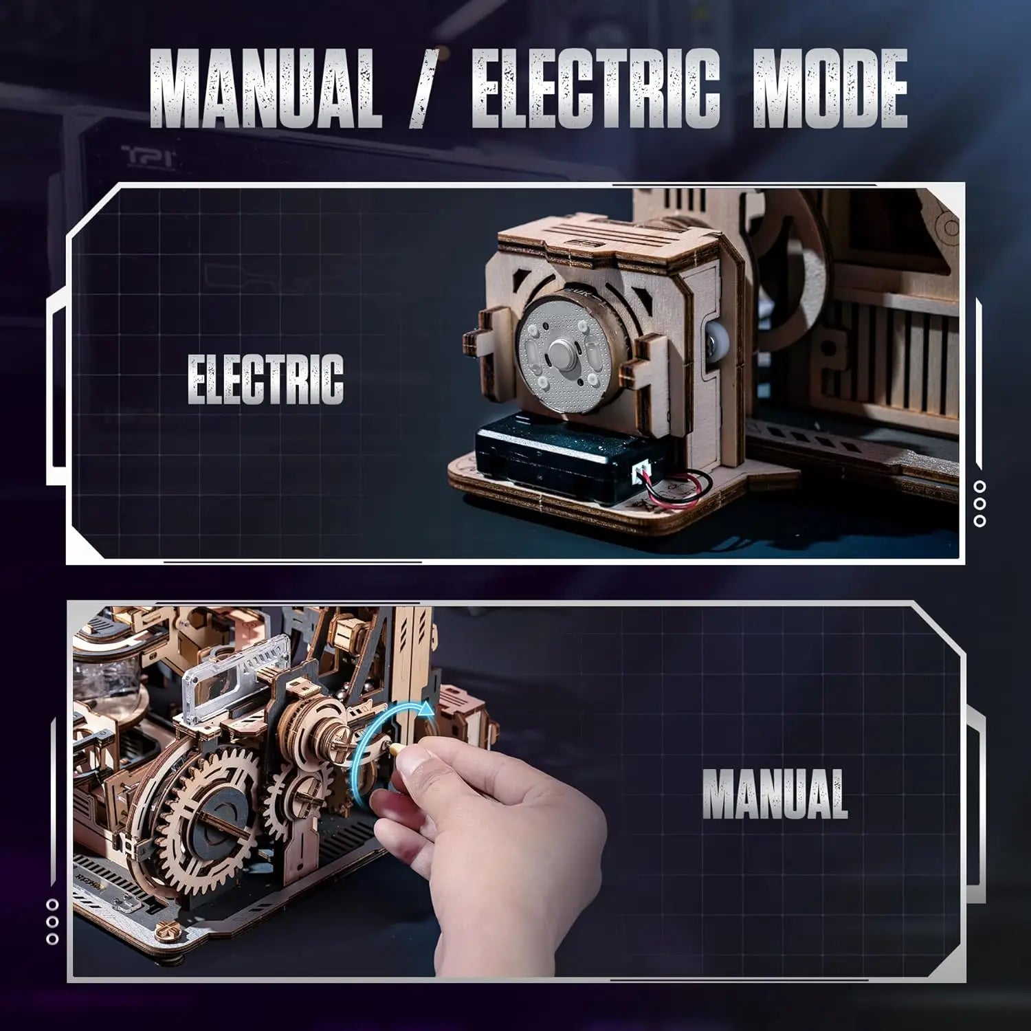 Robotime marble spaceport 3d wooden puzzle motor driven mechanical model kits with balls automatic manual modle