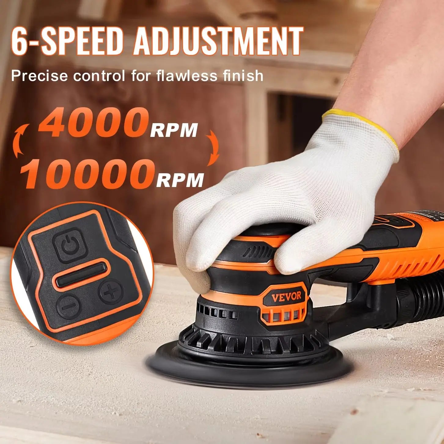 Succebuy random orbital sander 350w brushless 10000prm 6 variable speed sanding machine for woodworking detailing