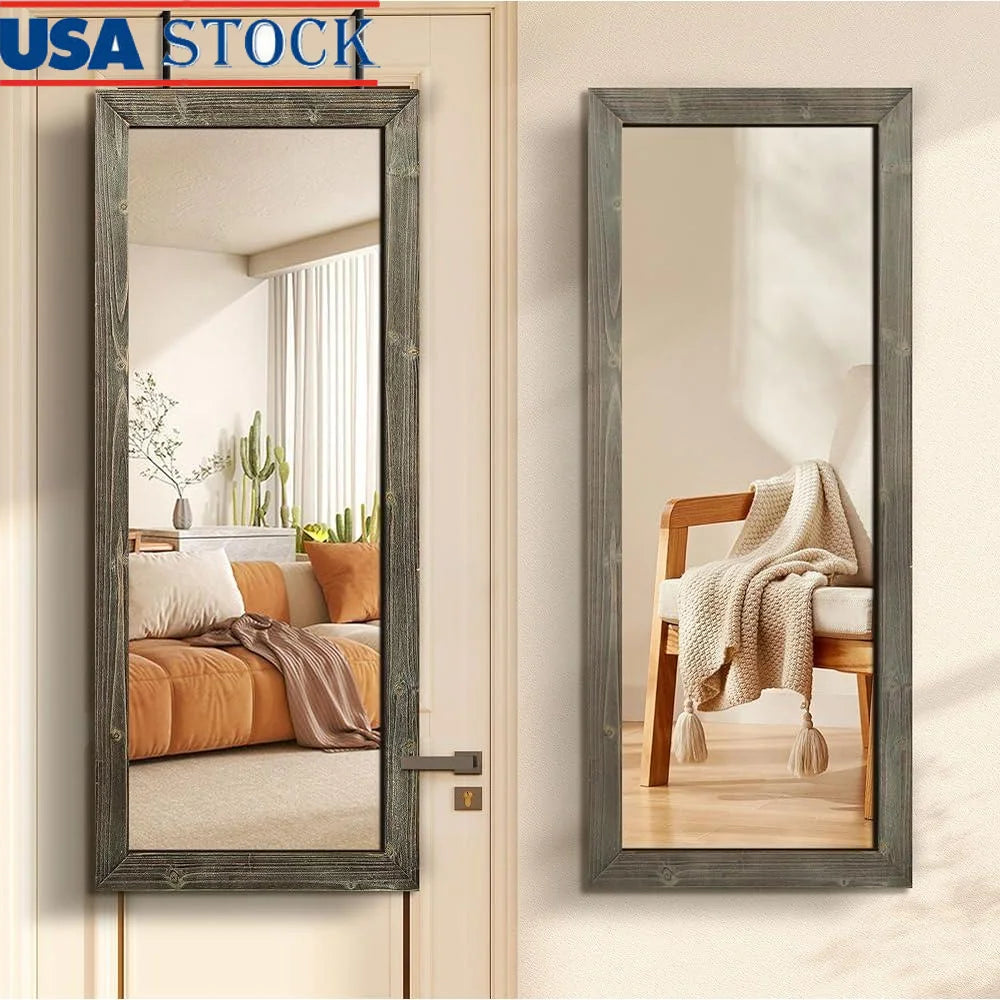 Over the door mirror full length wooden frame wall mount leaning perfect bathroom bedroom living room safety glass