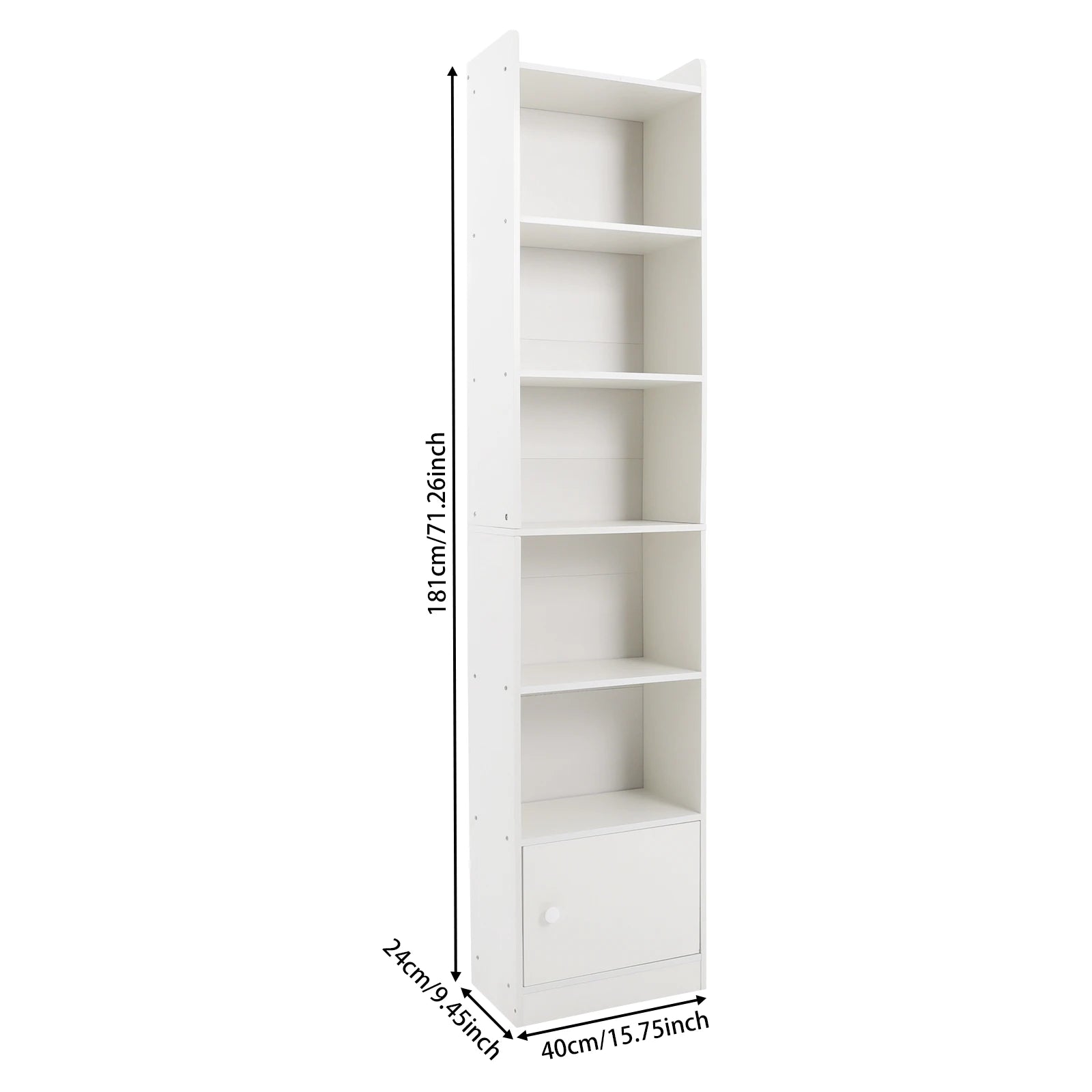 Small narrow corner bookcase - 71.26’’ tall free standing gap storage cabinet 6 tiers open shelves tower rack with door