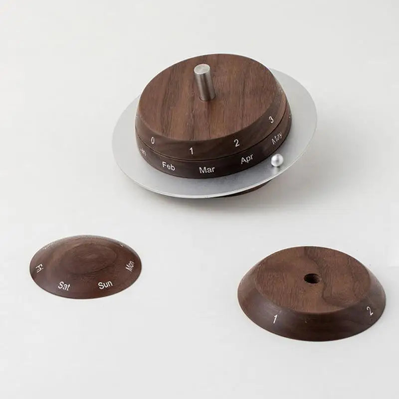 Creative earth wooden rotary daily calendar countdown desk perpetual ornaments for home office desktop - decorative