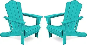 Kingyes 2-piece folding adirondack chair set - durable hdpe patio chairs with wooden texture for outdoor use - united
