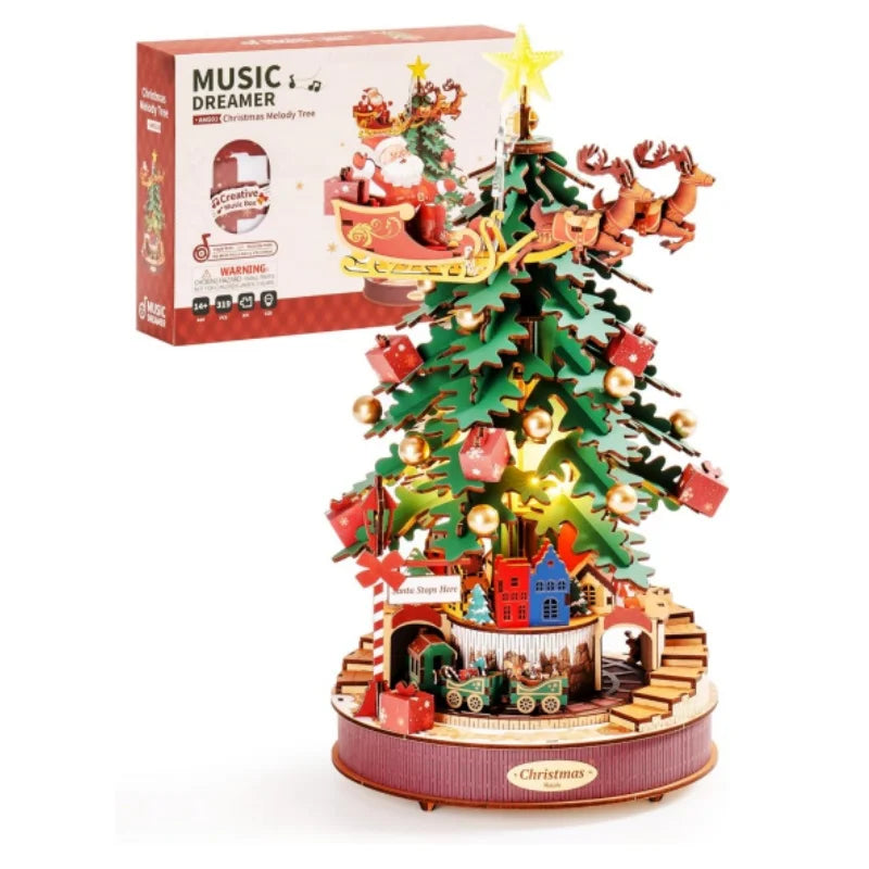 Robotime music box christmas melody tree 3d wooden puzzles model kits for adults to build best gifts and kids