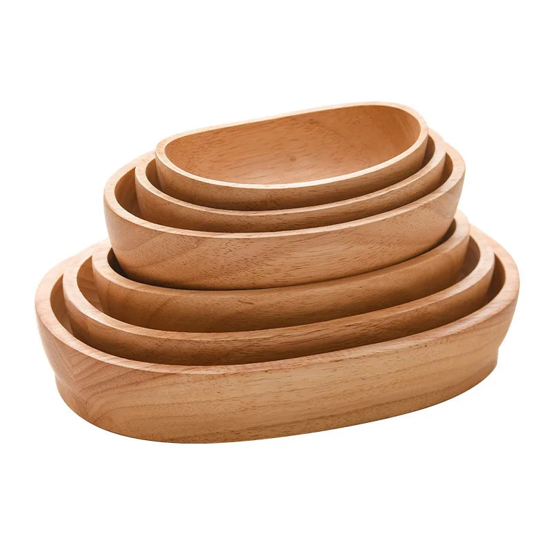 Rubber wooden boat-shaped bowl creative wood salad fruit vintage nut dim sum storage plate home kitchen utensils