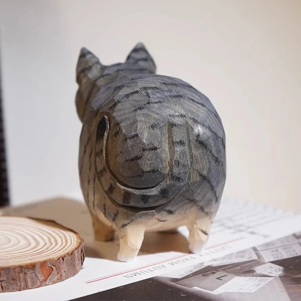 Christmas decoration cat figurine handmade wood carving dog ornaments kitten sculpture decor for home office desk