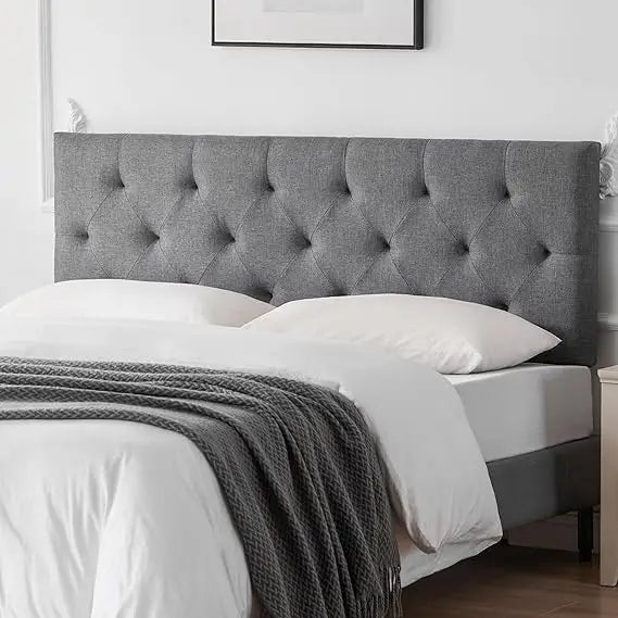 Upholstered headboard king size modern diamond tufting solid wood cali only adjustable height from 37” to - lightgray