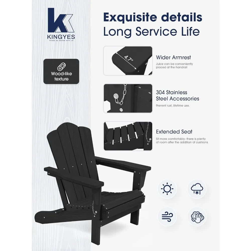 Kingyes 2-piece folding adirondack chair set - durable hdpe patio chairs with wooden texture for outdoor