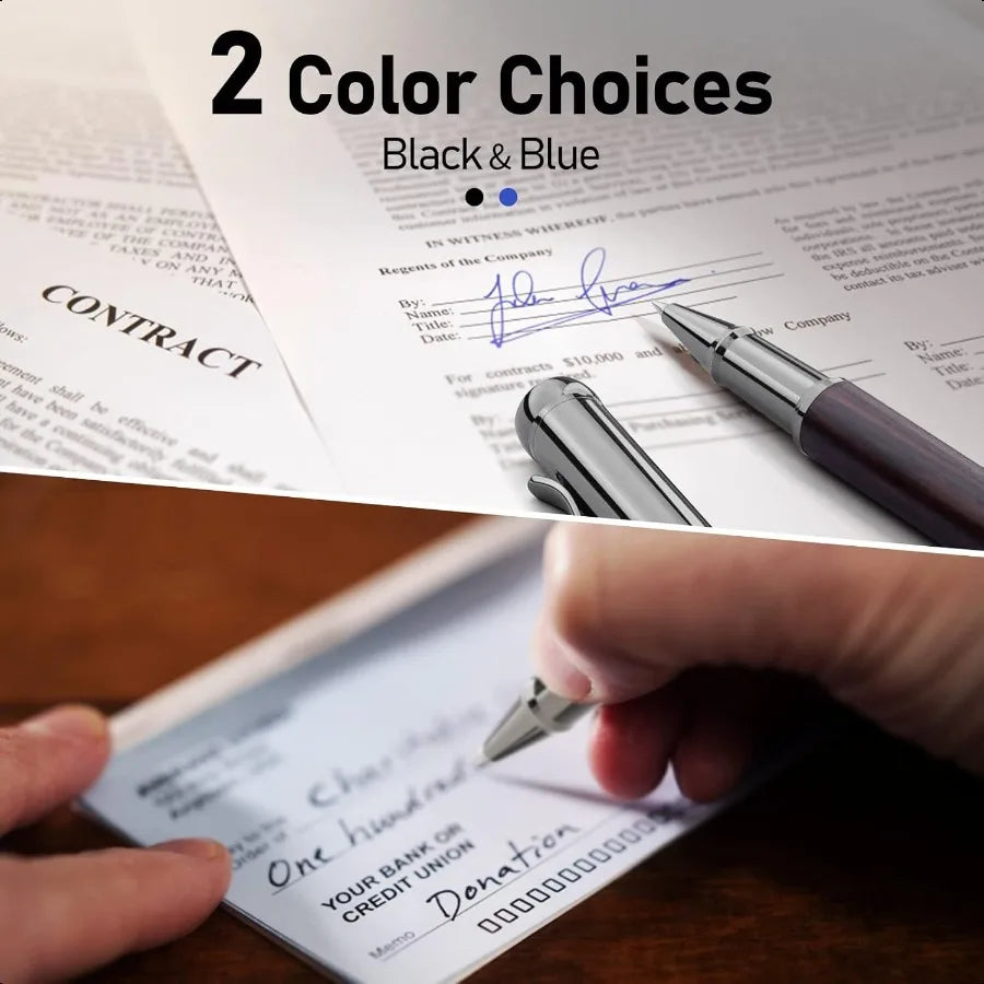 Wood rollerball pen set extra 2 ink refills 1 black blue fancy writing nice luxury office gift for men profional