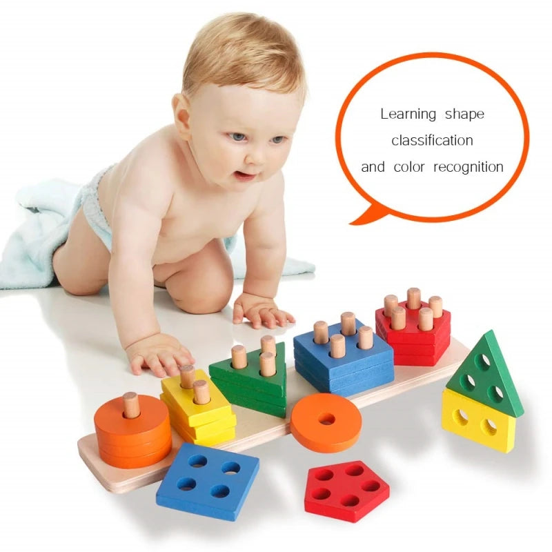 Educational wooden toys geometric shapes montessori puzzle color sorting math bricks baby preschool learning games