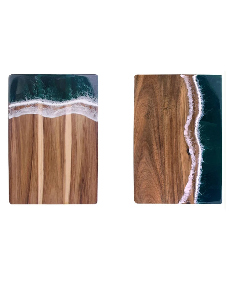 Acacia wood cutting board with resin wave & sea epoxy ocean pan for kitchen meal prep serving tray cheese cutting