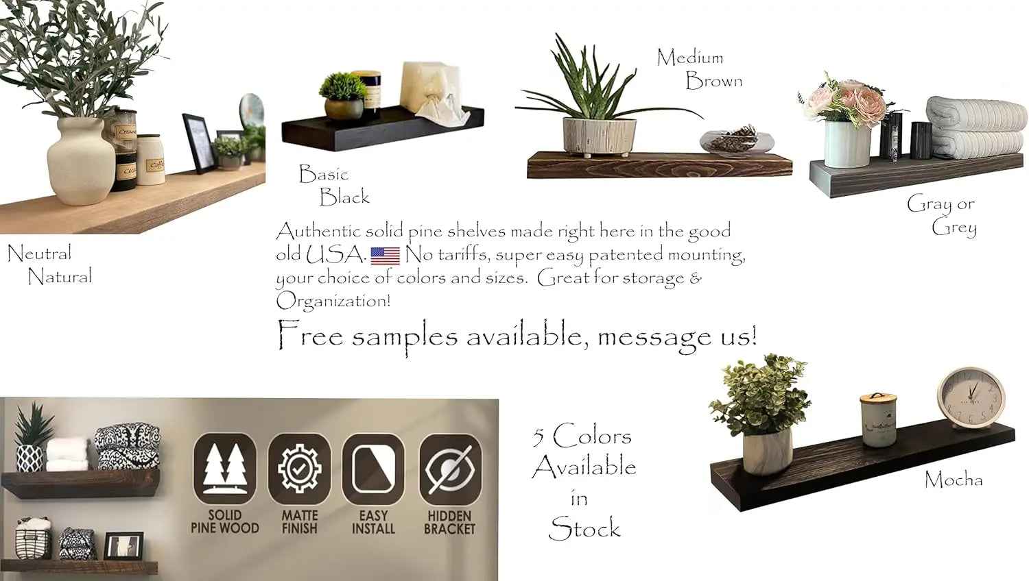 Xmsj*antiques 36 inch wooden floating shelves for wall - 36x8x2 in - made of natural wood heavy duty rustic - united