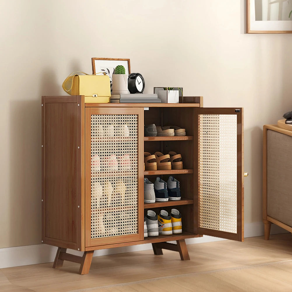 5/7 tiers shoe rack organizer with doors storage cabinet wooden shelves for entrance living room