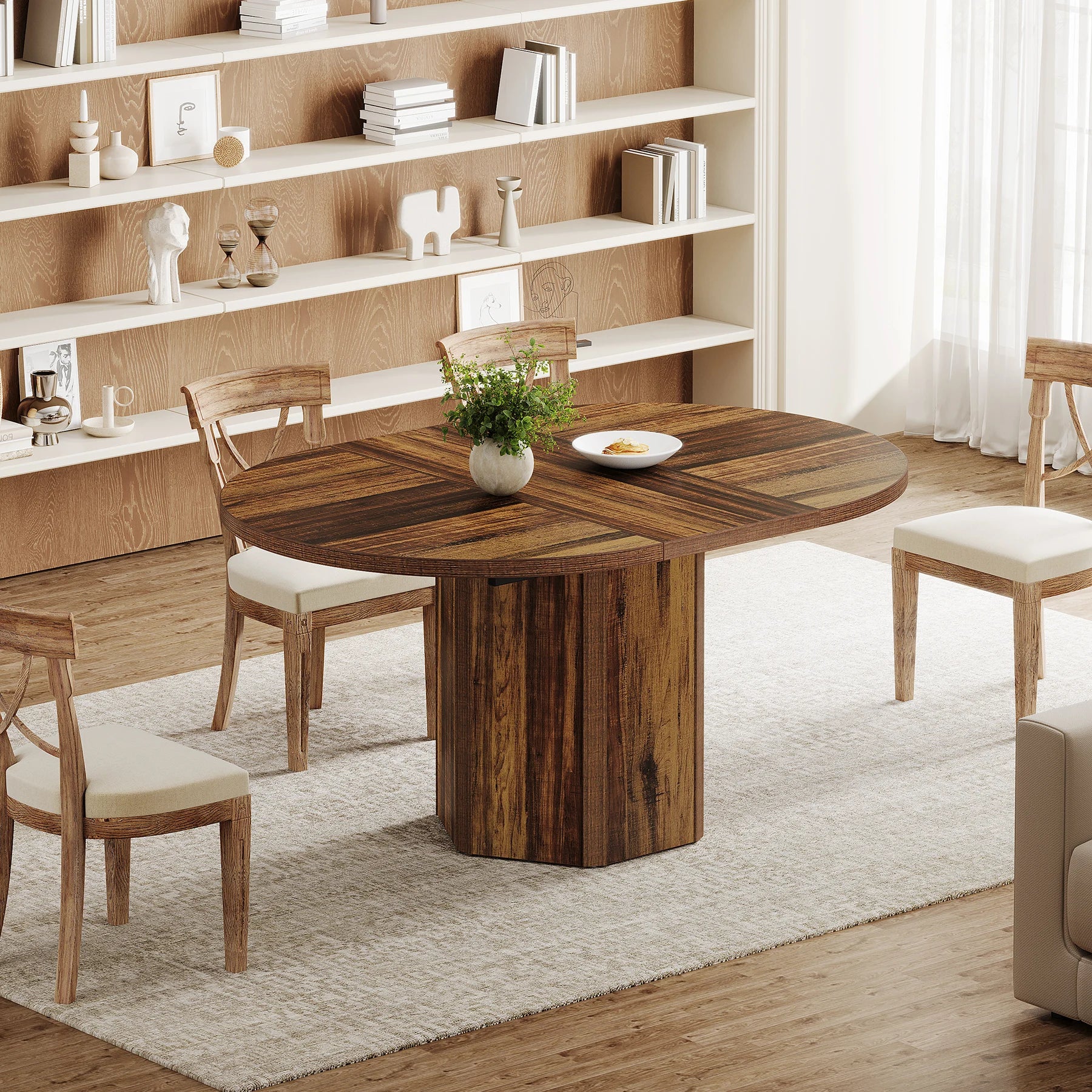 Tribesigns 55.12 inches oval dining table for 4-6 people wood kitchen rustic dinner room home furniture - brown