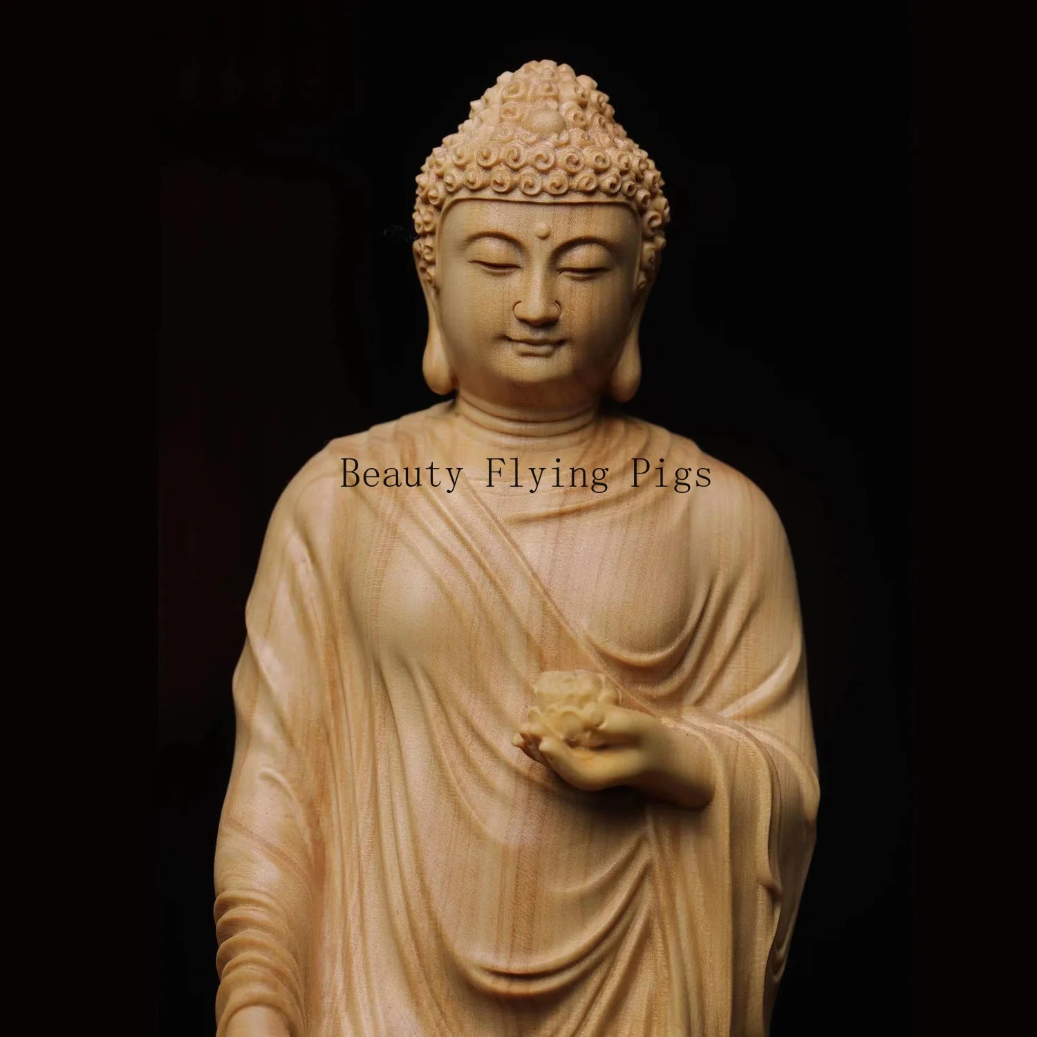 Solid wood carving amitabha buddha figurine room decor statue sculpture art crafts ornament buddhist supply home