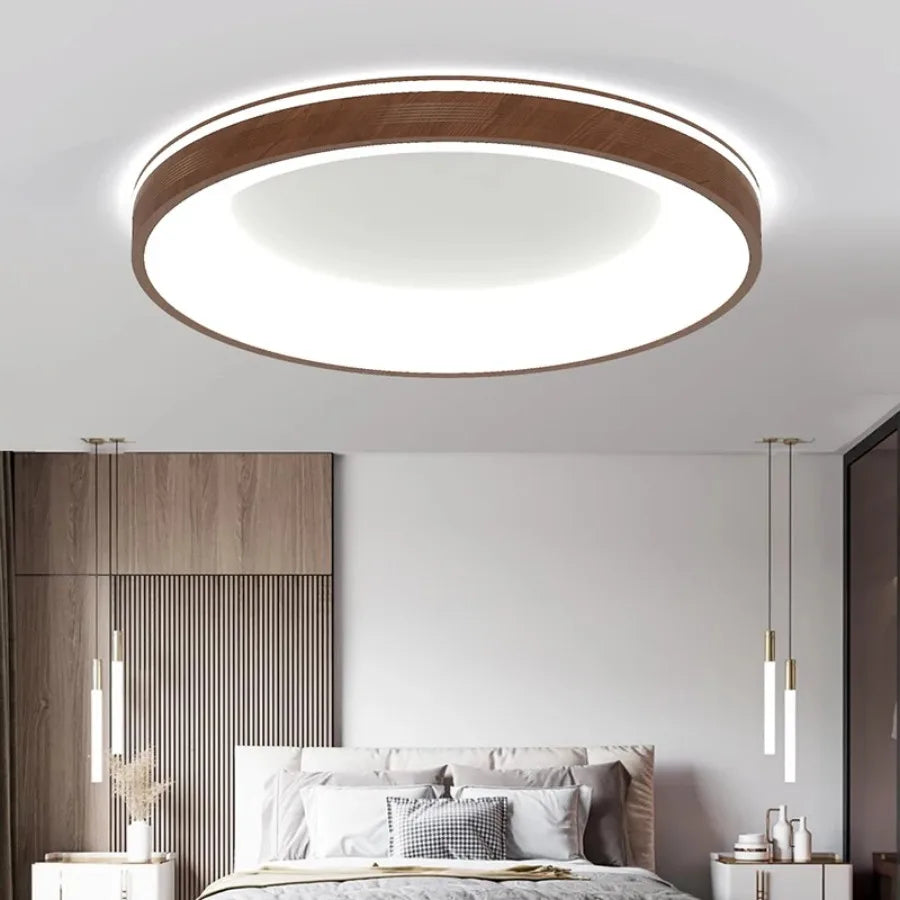 Modern led ceiling light simple circular wood grain large-sized ceiling lamp dining room living bedroom study home