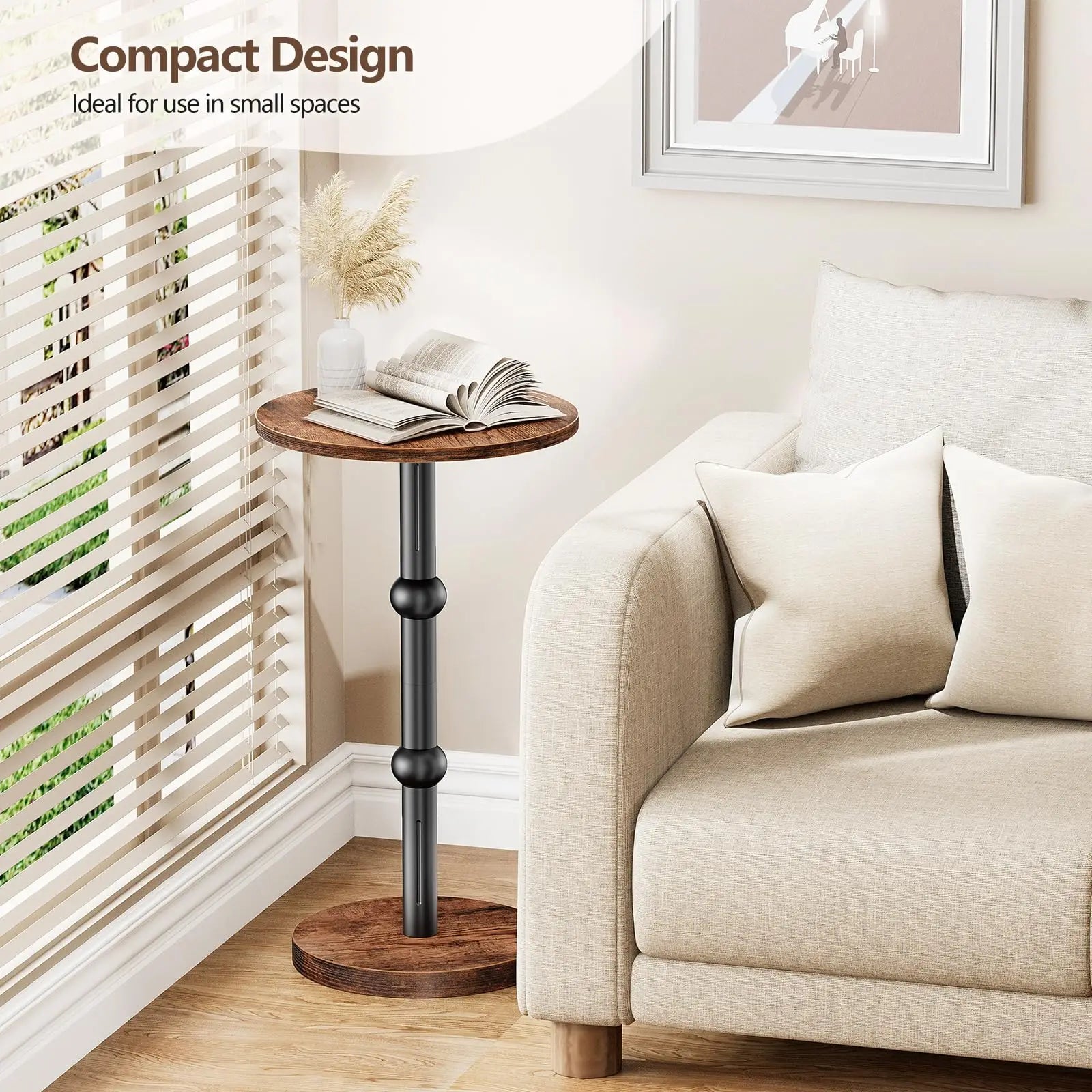 Drink table small round side for spaces accent with metal leg thickened wood pedestal coffee tables living room