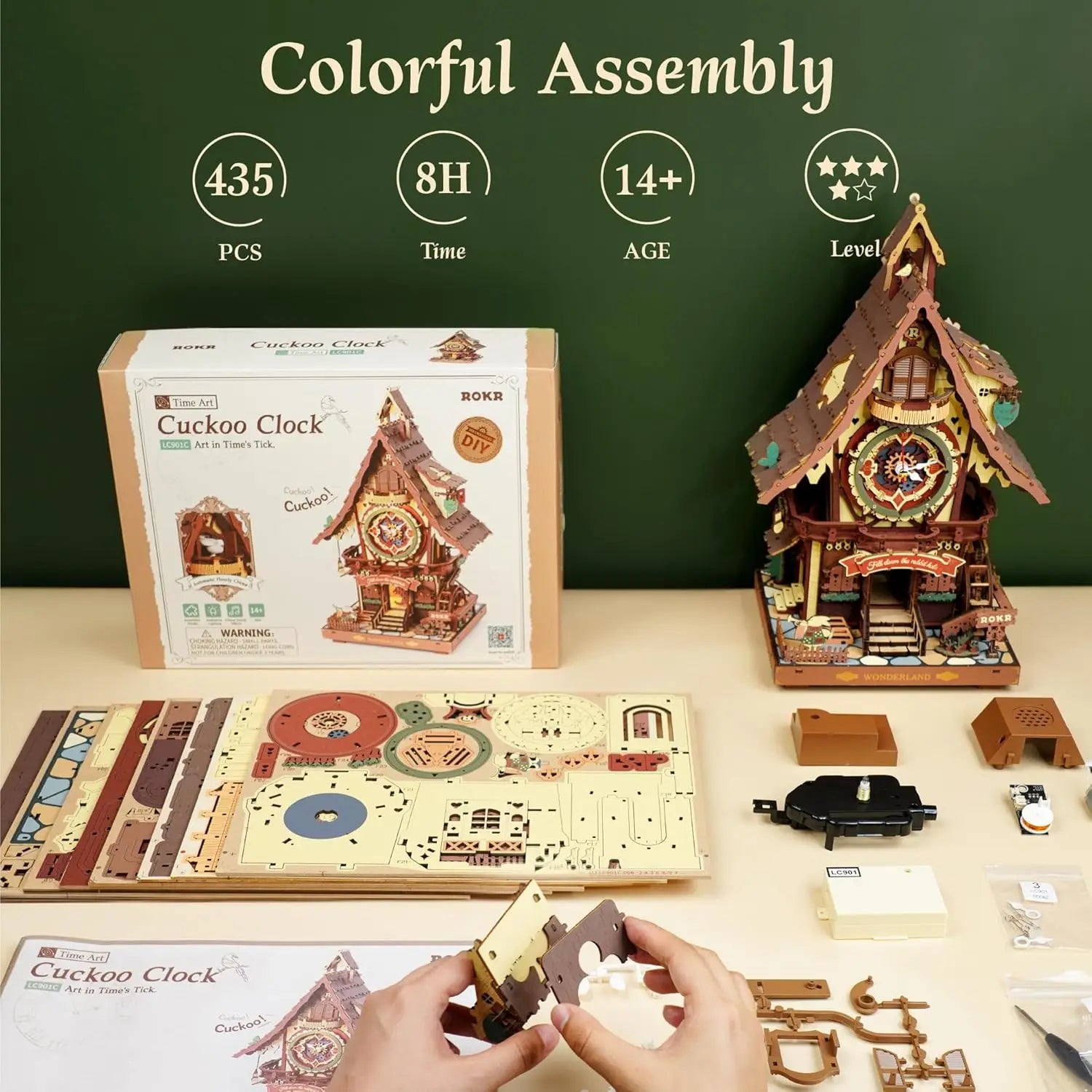 Robotime rokr cuckoo clock mechanical 3d wooden puzzles diy aesthetic room decor unique gift for adult