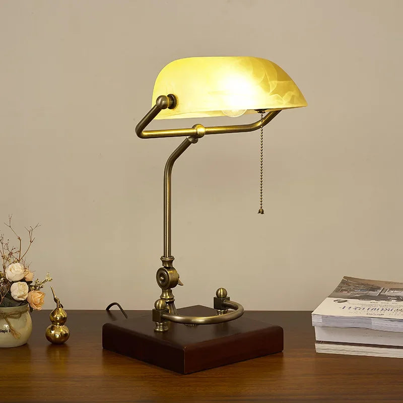 Classical retro vintage metal wood bank table lamp led e27 green lampshade art decor home bedroom bedside study reading