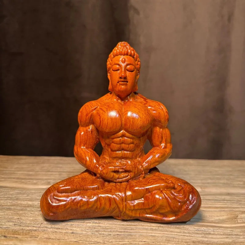 Hand-carved ebony wood muscle buddha statue - 3.1x2.8x1.6’’ / 5.5x4.7x3’’ car dashboard & home decor creative gift