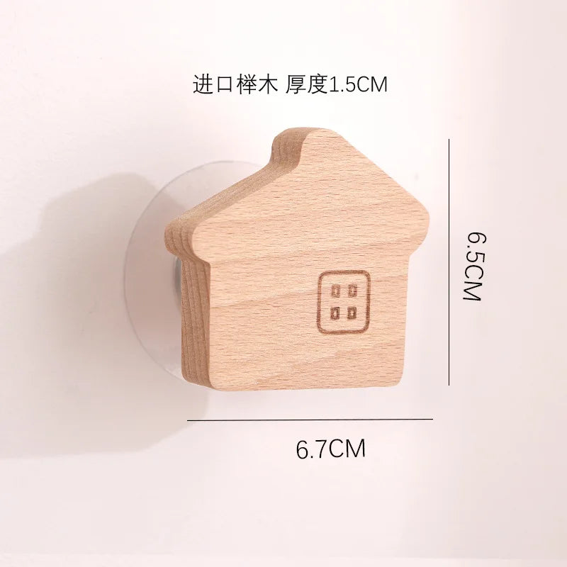 Star moon wooden decoration hooks cute cartoon animal adhesive wall omnipotent key holder for the home and - d