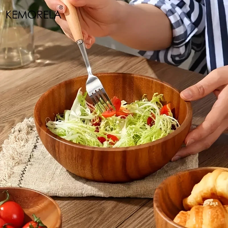 1pcs acacia wooden salad bowl kids anti-scalding suitable for fruit vegetable ice cream decoration