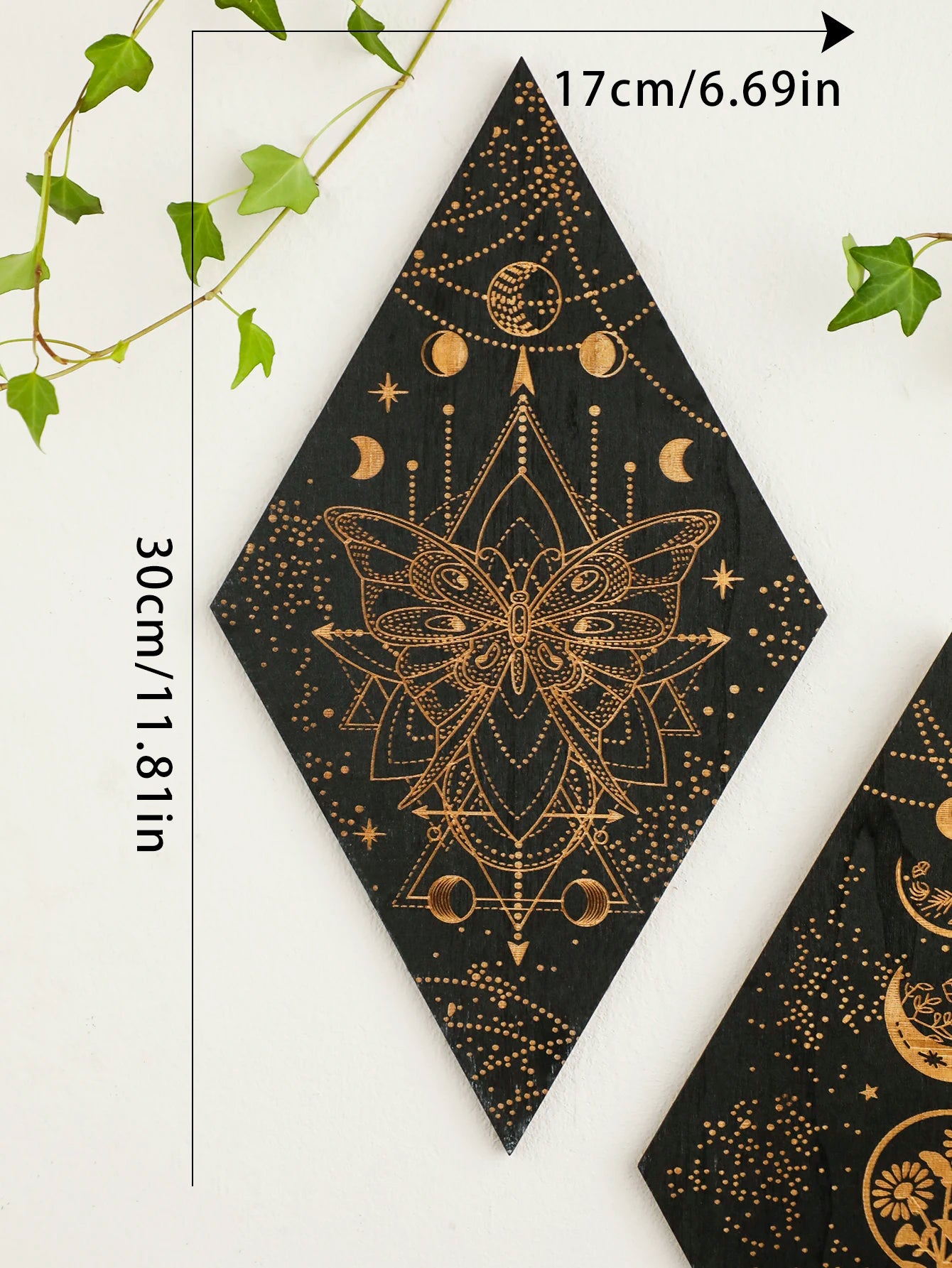 Black moon phase wooden wall decor rhomboid witch hanging art boho home decoration room decors aesthetic gift