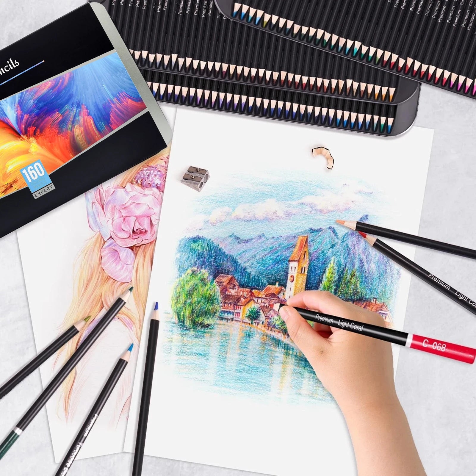 160 artist colored pencils set soft core professional numbered art drawing for sketching shading blending crafting tin