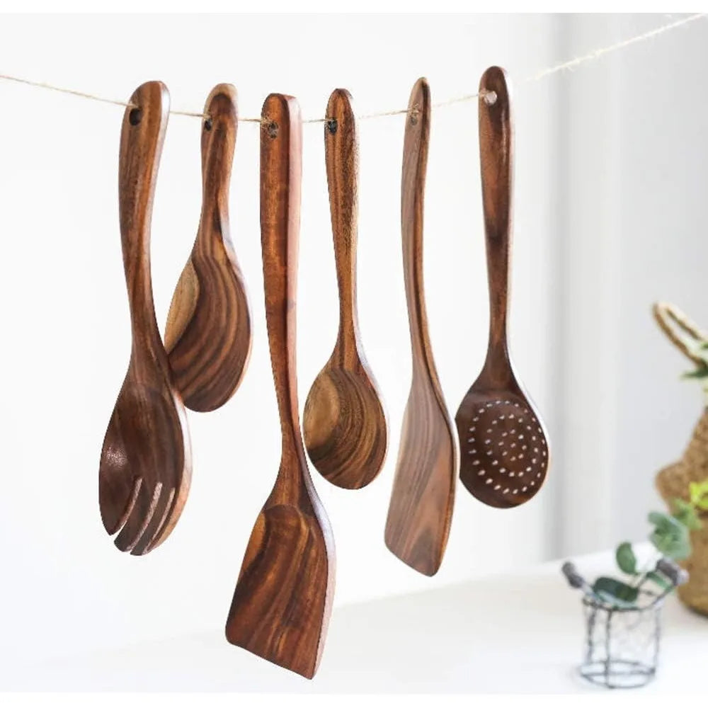 Ddjsj teak kitchen utensils,colander ladle skimmer scoop kitchenware dipping big wooden rice long handle natural