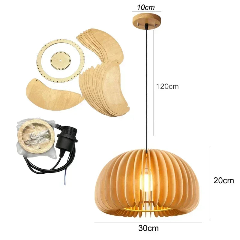 Wood art pendant light japanese style dining room bed bedside e27 base wooden dia18/30/35/42cm hanging lamp home