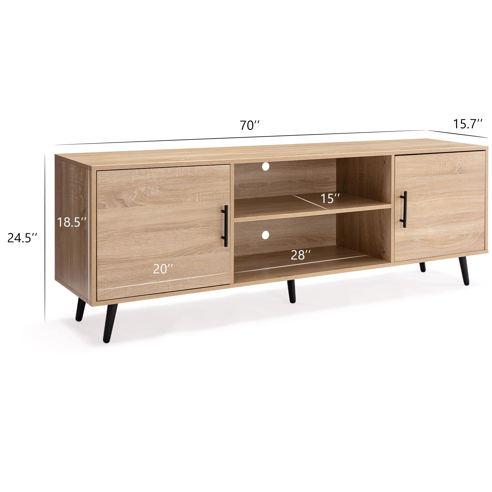 Modern tv stand wood cabinet with storage entertainment center console open shelf for living room media