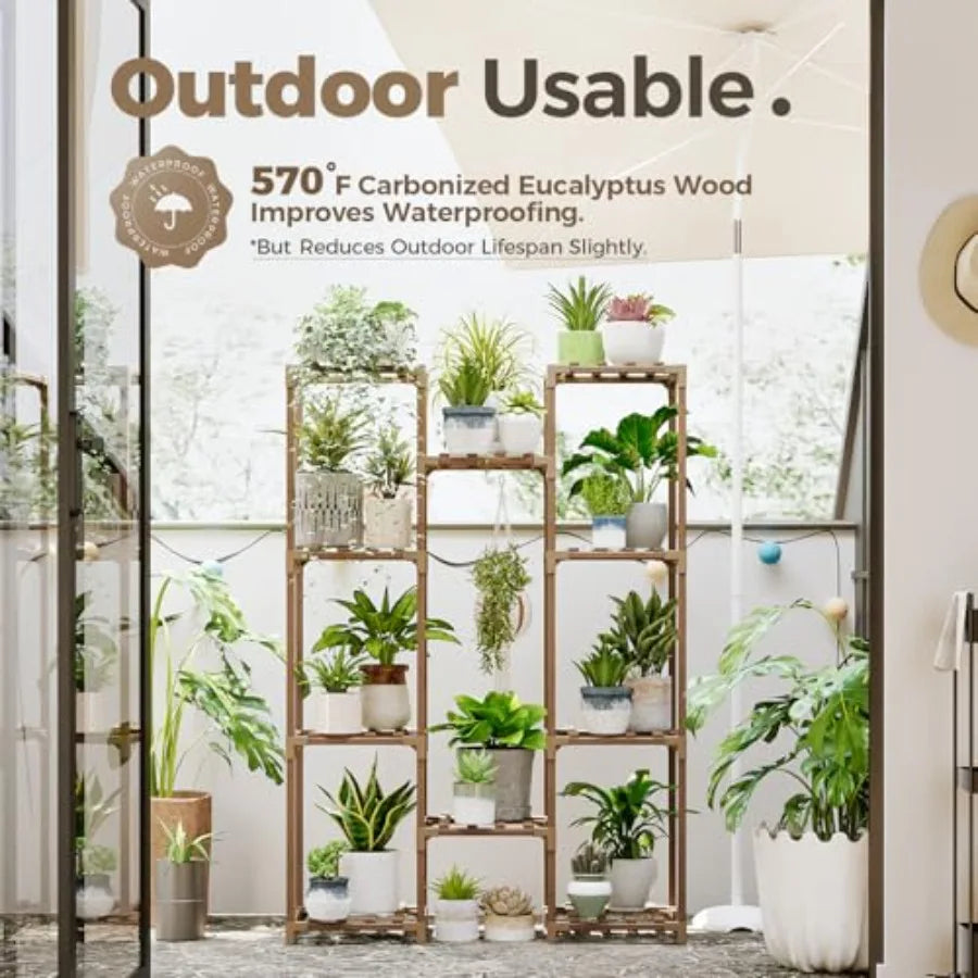 Bamworld plant stand indoor outdoor tall shelf for multiple plants pots wood flower large holder living - united states