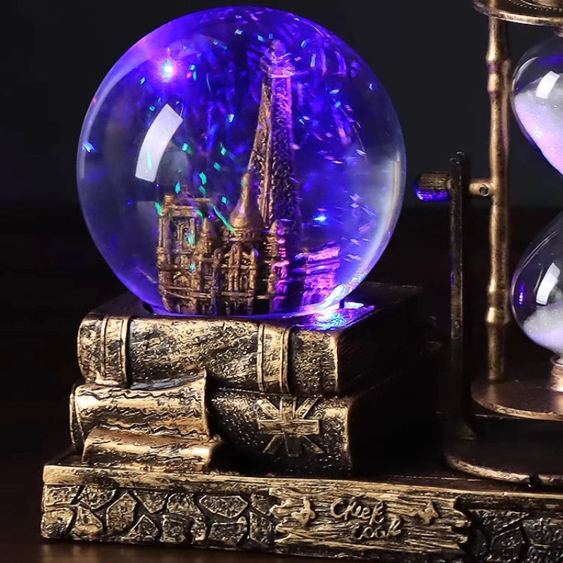 Creative retro tower flowing sand glass crystal ball desktop ornament collectible birthday gift for friends - decorative
