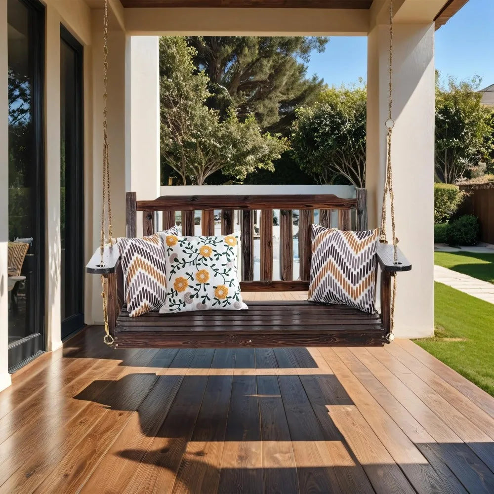 Wooden porch swing 2-seater bench with hanging chains heavy duty 800 lbs for outdoor patio garden yard 4 ft br - united