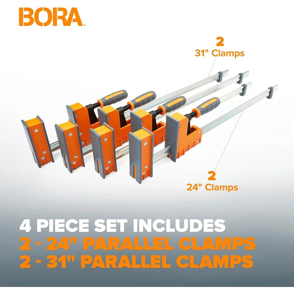 Bora 4 piece parallel clamps for woodworking pack 2 x 24 inch plus 31 clamp spreader set bar 11 - united states / orange