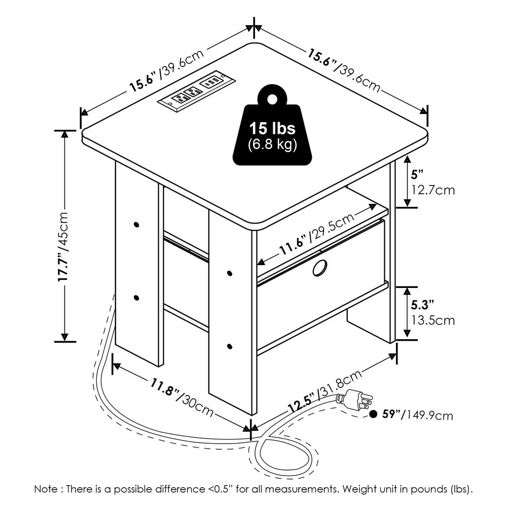 Usb type-c charging end table with storage basket nightstand living room bedroom modern design durable wood