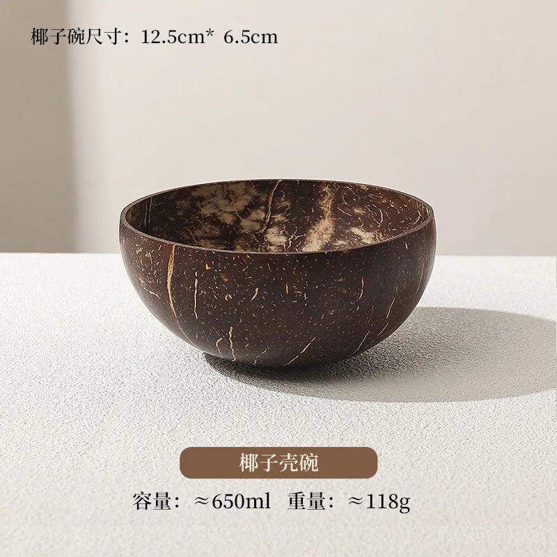 1/5pcs coconut bowl wooden spoon set smoothie kitchen tableware dessert fruit salad mixing rice ramen natural bowls