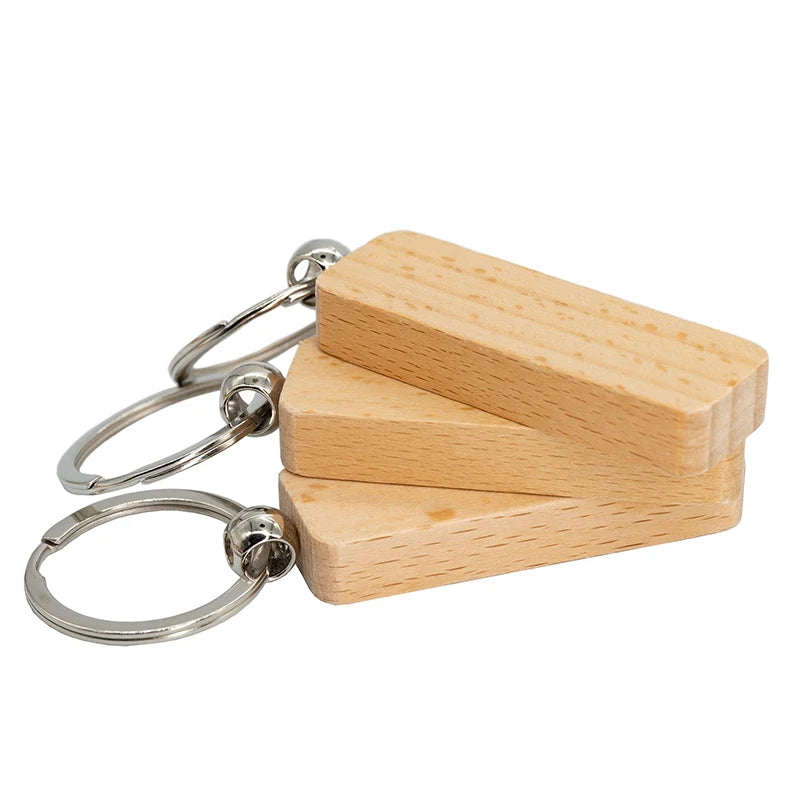40 pcs diy blank wooden keychain slender rectangle key ring - rectangle - chain